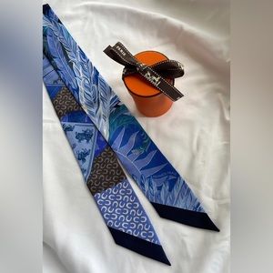 Hermes Silk Cheval Phoenix Twilly azure